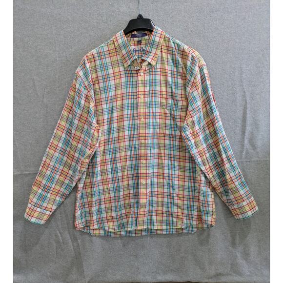 Alan Flusser Shirt Men's XL Multicolor Checkered Button Down Cotton Casual Top - Picture 1 of 7